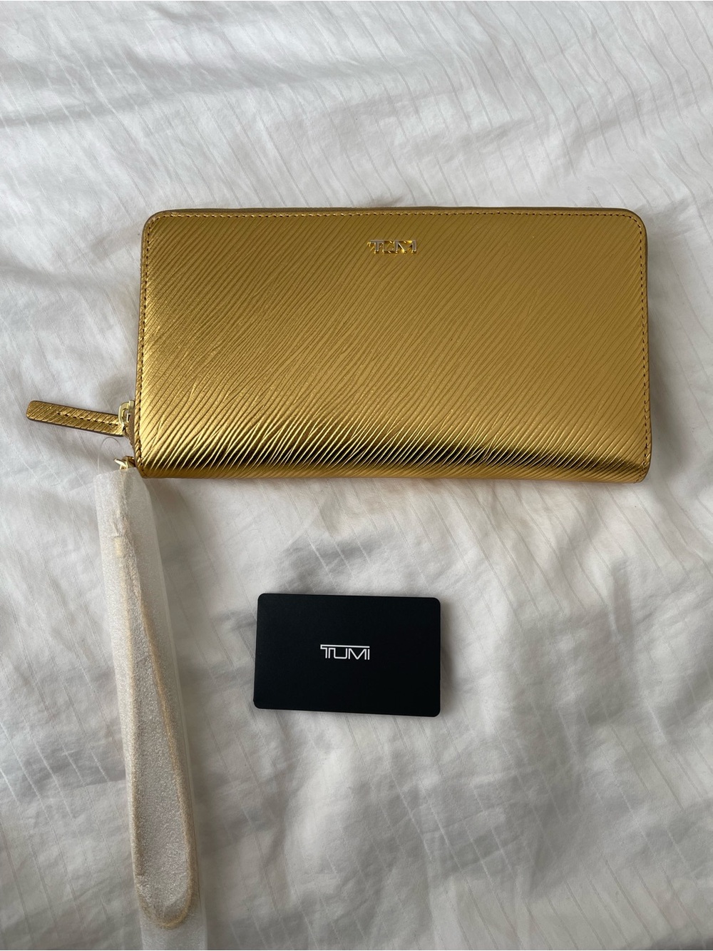 Tumi Metallic Gold Zip-Around Wristlet Wallet